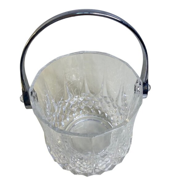 Vintage Heavy Lead Crystal Glass Ice Bucket Silver Tone Handle 5.5" x 4.5" - Picture 3 of 8